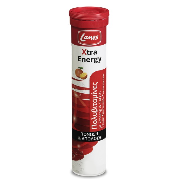 LANES Xtra Energy Πολυβιταμίνη για Ενέργεια & Τόνωση με Γεύση Πορτοκάλι - Γκρεϊπφρουτ 20 Αναβράζοντα Δισκία
