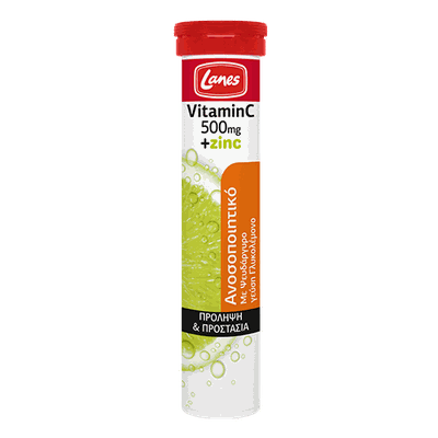LANES Vitamin C 500mg + Zinc Συμπλήρωμα Διατροφής Με Βιταμίνη C & Ψευδάργυρο Για Την Ενίσχυση Του Ανοσοποιητικού Με Γεύση Γλυκολέμονο x20 Αναβράζοντα Δισκία