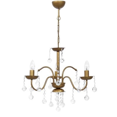 Pendant Light 3xE14 Metal With Crystals Gold Matte