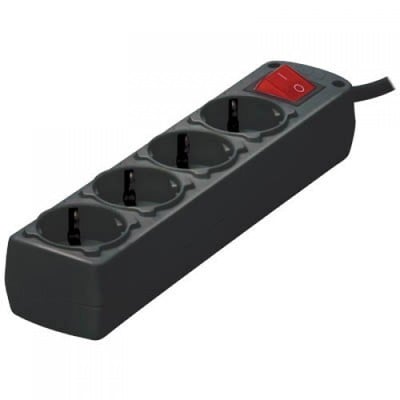 Extension Lead Schuko 4 Sockets Black With Switch 