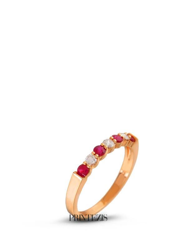 Δαχτυλίδι Ροζ Χρυσό Κ18 με Ρουμπίνια και Διαμάντια 