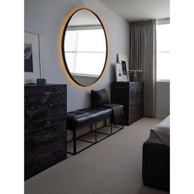 Round wall mirror with led F120 with black steel s