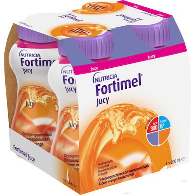 NUTRICIA Fortimel Jucy Τρόφιμο Για Ειδικούς Ιατρικούς Σκοπούς Για Τη Διατροφική Διαχείριση Δυσθρεψίας Με Γεύση Πορτοκάλι, 4x200ml