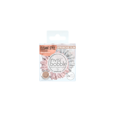 Invisibobble Sprunchie Slim Bella Chrome Λαστιχάκια Μαλλιών Ροζ - Ασημί 2 Τεμάχια