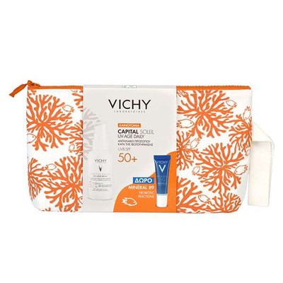 VICHY Capital Soleil UV-Age Daily SPF50+ Λεπτόρρευστο Αντηλιακό Προσώπου Κατά Της Φωτογήρανσης 40ml & Δώρο Mineral 89 Probiotic Fractions 10ml & Δώρο Συλλεκτικό Νεσεσέρ