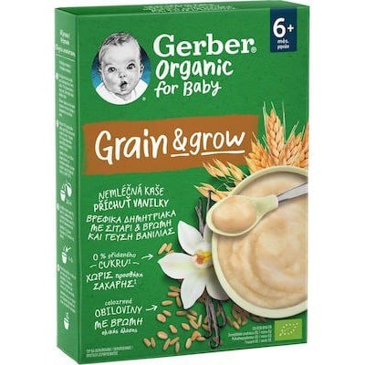 GERBER Organic Βρεφικά Δημητριακά Με Σιτάρι, Βρώμη & Γεύση Βανίλιας Από 6 Μηνών 200g