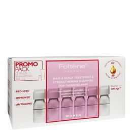 Foltene Promo Kit Θεραπεία Κατά της Τριχόπτωσης για Γυναίκες με Αγωγή Κατά Της Τριχόπτωσης με Αμπούλες, 12x6ml & Δωρο Shampoo Strengthening For Thinning Hair Women, Δυναμωτικό Σαμπουάν, 200ml