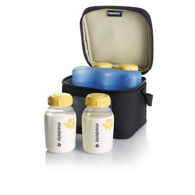 MEDELA Cooler Bag Ισοθερμικό Τσαντάκι Μεταφοράς Μαζί Με 4 Φιάλες Μητρικού Γάλακτος 150ml
