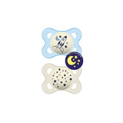 Mam Night Orthodontic Silicone Pacifier 2-6 Months White-Blue 2 pieces