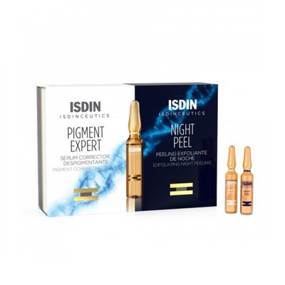 ISDIN Pigment Expert Correcting Serum 2ml x10 Αμπούλες & Night Peel Exfolianting 2ml x10 Αμπούλες  Διορθώνει Τις Ατέλειες Του Δέρματος Κατά Τη Διάρκεια Της Ημέρα & Ανανεώνει Το Δέρμα Κατά Τη Διάρκεια Της Νύχτας