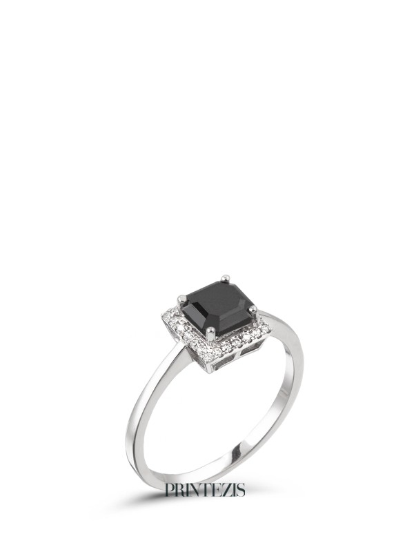 Μονόπετρο Δαχτυλίδι Λευκόχρυσο Κ18 με Μαύρο Διαμάντι 0,90ct