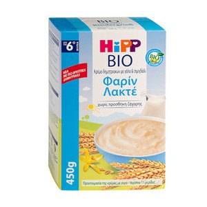 HIPP Bio κρέμα δημητριακών με γάλα & σιμιγδάλι φαρ