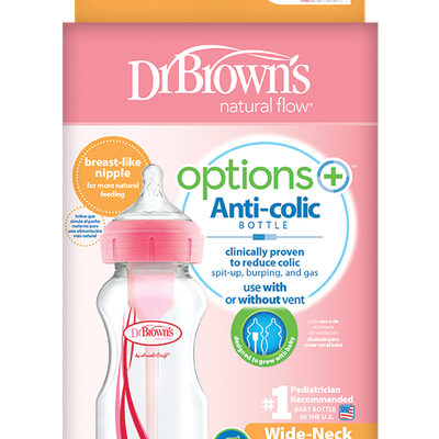 DR. BROWN'S Options + Anti-Colic Bottle Πλαστικό Μπιμπερό Με Φαρδύ Λαιμό Και Θηλή Σιλικόνης 0m+ 270ml x2