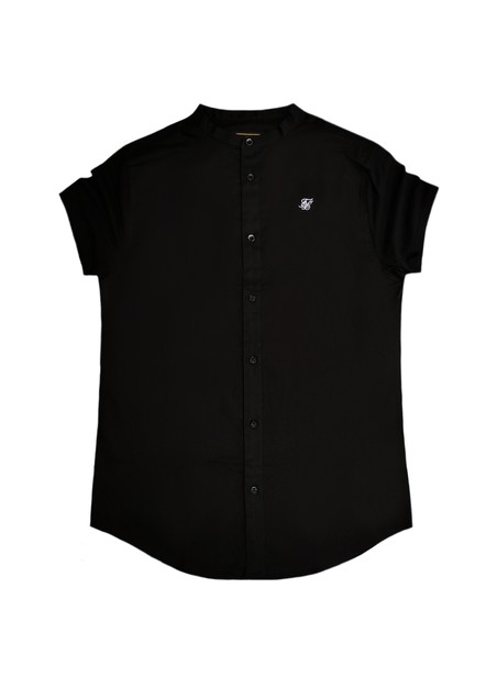 Siksilk black short sleeve grandad collar shirt ss-22226