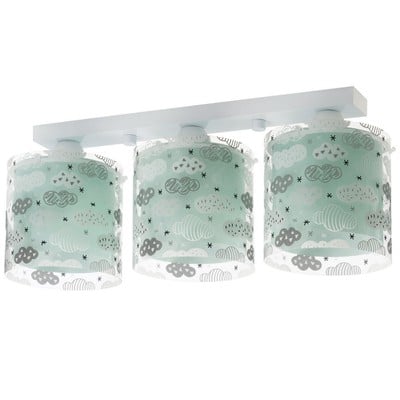 Childrens Triple Rail Ceiling Light Clouds Green 3