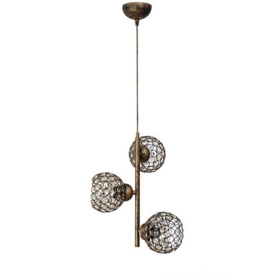 Pendant Light 3xE27 Straight Metal With Crystals B