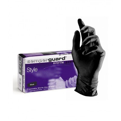 SEMPERGUARD Μαύρα Γάντια Νιτριλίου Μίας Χρήσης Χωρίς Πούδρα - Συσκευασία 100 Τεμαχίων - Επιλέξτε Μέγεθος