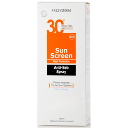 Frezyderm Sun Screen Spray-Anti-Seb SPF 30 Αντηλιακό Γαλάκτωμα Προσώπου & Σώματος σε Spray για Λιπαρό ή Κανονικό Δέρμα με Τάση Ακμής, 150ml