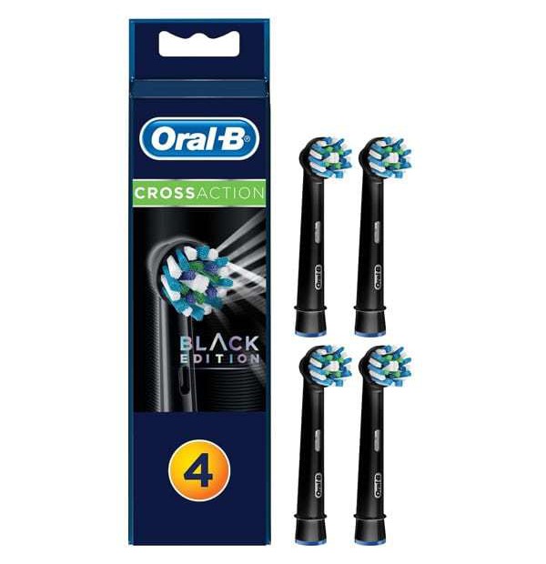 OralB Cross Action Black Edition Ανταλλακτικές Κεφαλές για Ηλεκτρική Οδοντόβουρτσα, 4τεμ.