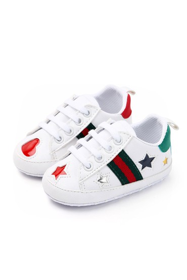 Παπούτσια αγκαλιάς λευκά με ρίγα κόκκινη-πράσινη και αστέρια