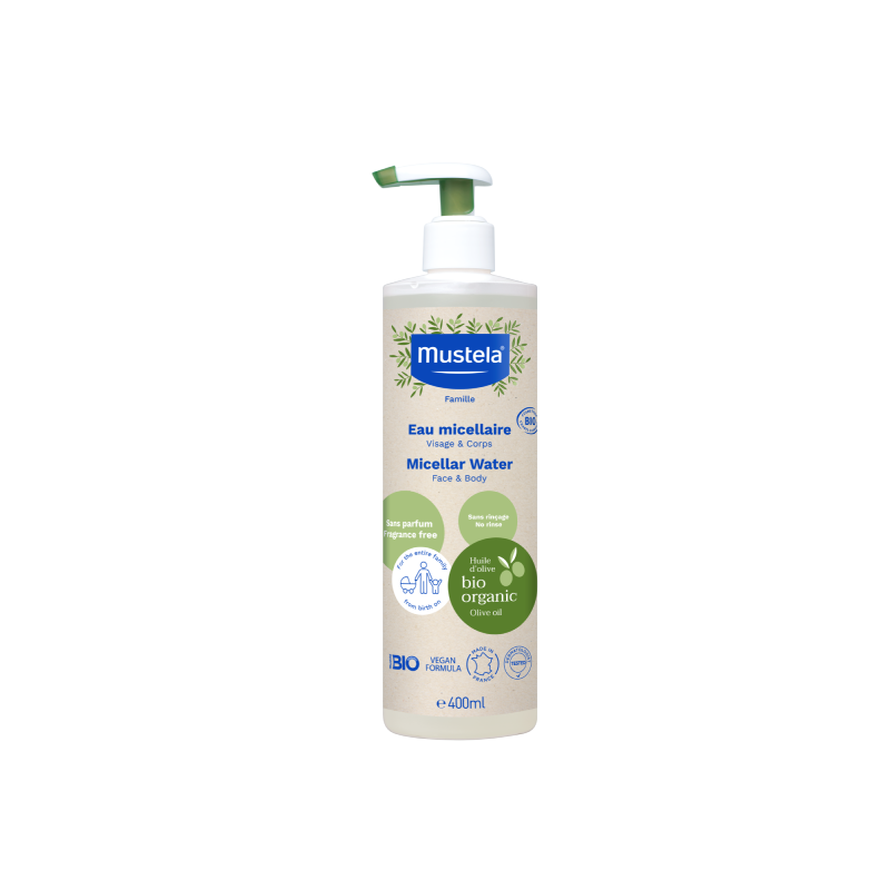 Organic Certified No Rinse Micellar Water Mustela®  Βιολογικά Πιστοποιημένο Μικκυλιακό Νερό Καθαρισμού (χωρίς ξέβγαλμα) με Βιολογικό Ελαιόλαδο
