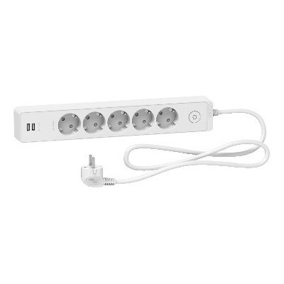 Unica Extend Schuko Trailing Lead 5 Gangs With Usb