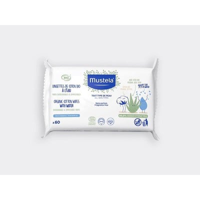 Mustela Organic Cotton Wipes With Water Μωρομάντηλ