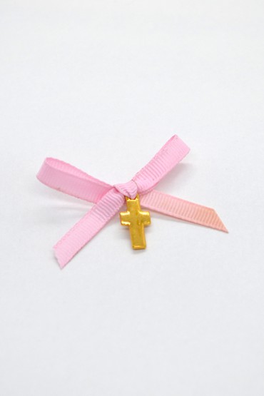 Μαρτυρικό πέτου σε ροζ χρώμα με χρυσό σταυρό (συσκ. 50τμχ)