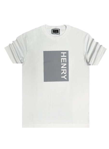 HENRY CLOTHING WHITE GREY RECTANGLE LOGO T-SHIRT