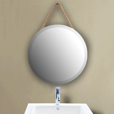 Beveled Wall Mirror Round Φ60 with natural rope
