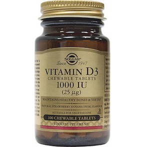 Solgar Vitamin D3 1000IU, 100 Μασώμενες Ταμπλέτες 