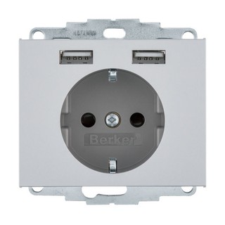 Berker K.5 2P+E/USB Socket White Aluminium 4803700