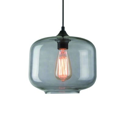 Pendant Light 1L Glass Sμοκεd Grευ D24,Η22