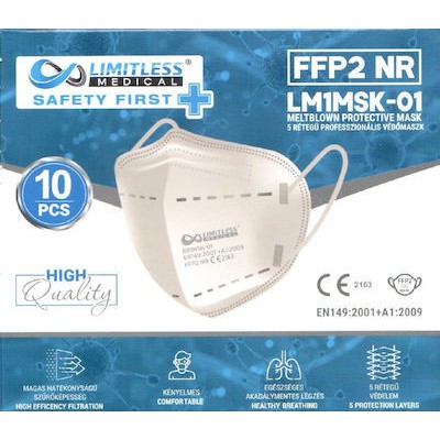 LIMITLESS MEDICAL Μάσκα Προσώπου Υψηλής Προστασίας KN95-FFP2 Χωρίς Βαλβίδα Λευκή x10