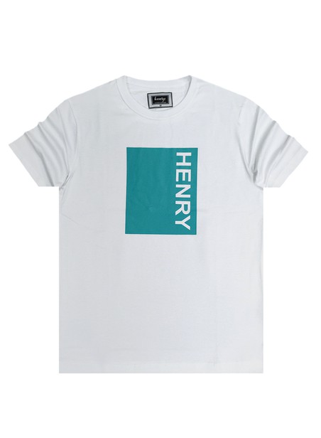 Henry clothing white teal rectangle logo t-shirt