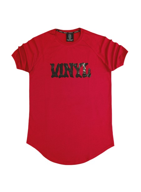 Vinyl art clothing red t-shirt with logo print