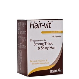 Health Aid Hair-vit, Strong, Thick & Shiny Hair, Συνδυασμός Βιταμινών για Δύναμη, Όγκο & Λαμπερά Μαλλιά, 90caps.