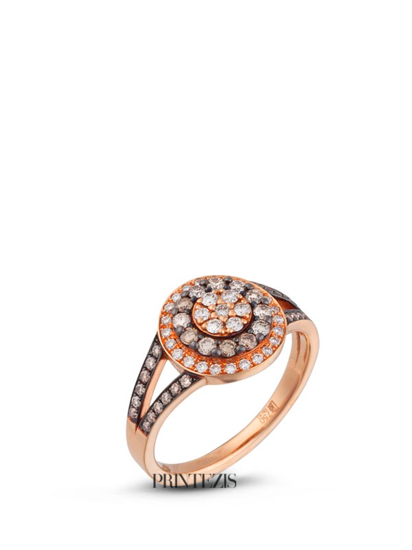 Δαχτυλίδι Ροζ Χρυσό Κ18 με Διαμάντια