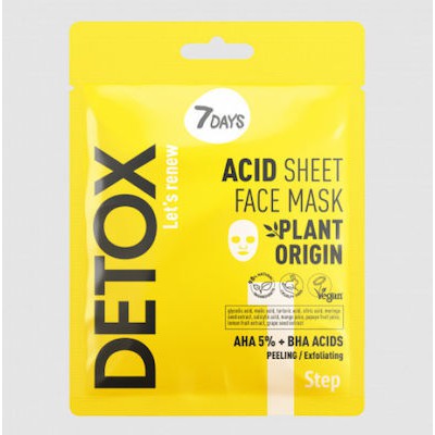 7DAYS Acid Sheet Face Mask AHA (5%) + BHA Μάσκα Για Βαθιά Απολέπιση & Τόνωση Της Επιδερμίδας,