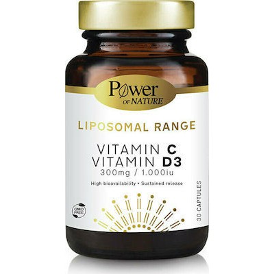 POWER Liposomal Range Vitamin C & Vitamin D3 Βιταμίνη Για Ενέργεια & Ανοσοποιητικό 1000iu 300mg 30 Κάψουλες