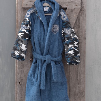 Μπουρνούζι Παιδικό με Κουκούλα Army Μπλε 11-12 Ετών Rythmos