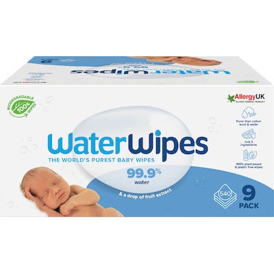 WATER Wipes Bio 100% Βιοδιασπώμενα Άοσμα Μωρομάντηλα Mε 99,9% Νερό, 9x60 (540) Τεμάχια