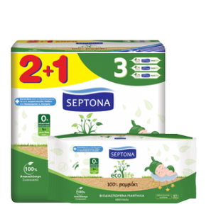 2+1 ΔΩΡΟ Septona Eco Life Wipes-Βιοδιασπώμενα Μωρο