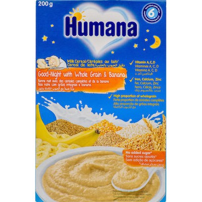 HUMANA Cream milk Cereal Good Night, Whole Grain Banana  Βρεφική Κρέμα Για Ήρεμο Ύπνο, Από Τον 6ο Μήνα 200gr