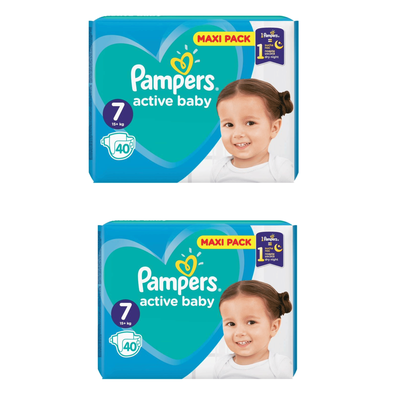 PAMPERS Βρεφικές Πάνες Active Baby No.7 15+Kgr 80 Τεμάχια Maxi Pack (2 Συσκευασίες Των 40 Τεμχίων)