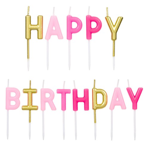Qirinj rozë gold me shkrim "Happy Birthday" 13 cop