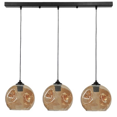 Pendant Light Bar 3xE27 Metal Black Base Amber Gla