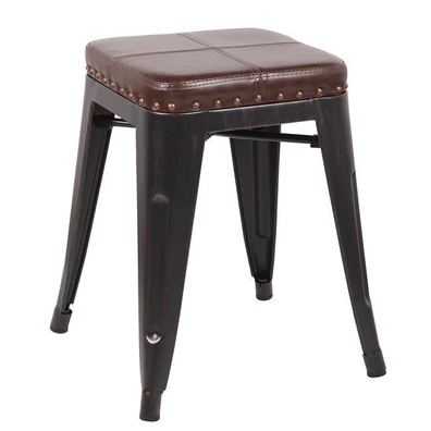Σκαμπώ Μεταλλικό Στοιβαζόμενο Antique Black PU Κάθ