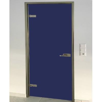 Γυάλινη πόρτα 10mm securit 80Χ210 μπλε με κάσα και