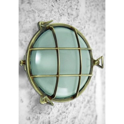 Brass Wall Light Round N.20 E27 Ip64 Antique D24cm